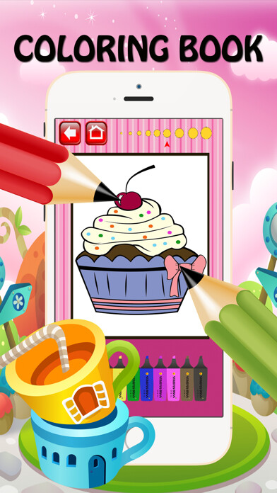 Emulate iPhone app Valentine Cup Cake Bakery Coloring Book For Kids using MyAndroid