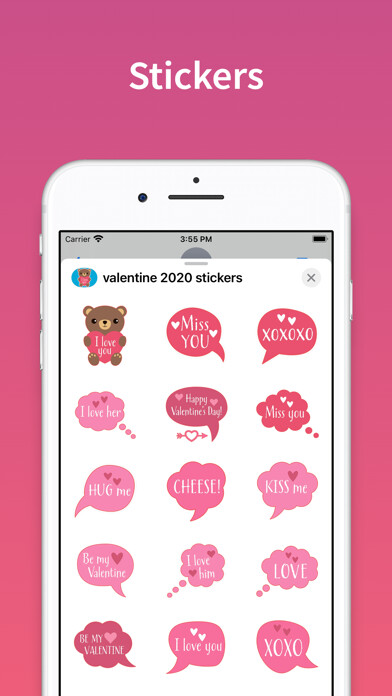 Emulate iPhone app Valentines Day : love stickers using MyAndroid