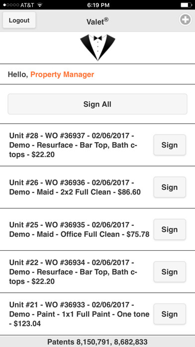 Emulate iPhone app Valet - Patents. Connect. using MyAndroid