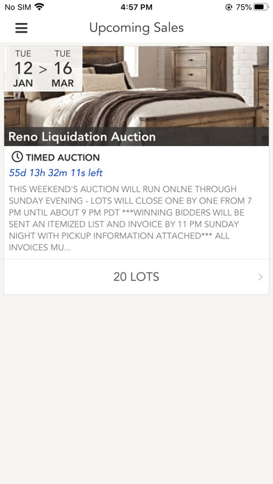 Emulate iPhone app Vanzant Auctions using MyAndroid