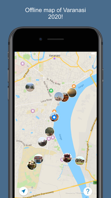 Emulate iPhone app Varanasi 2020 — offline map using MyAndroid