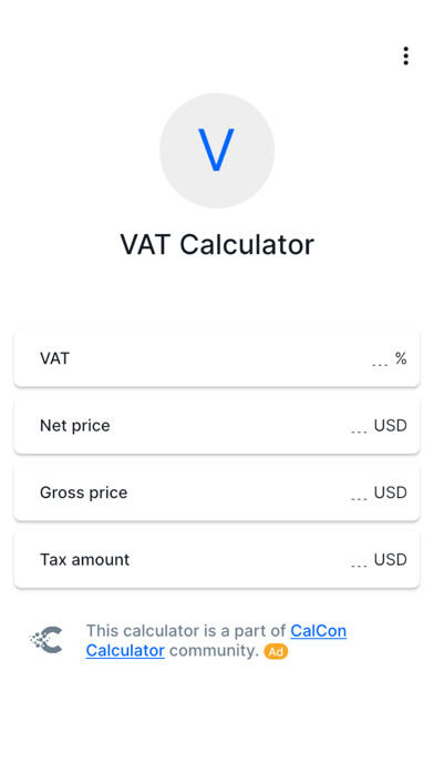 Emulate iPhone app VAT Calculator - CalCon using MyAndroid