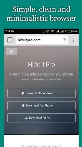 Run android online APK vBrowser for Hide it Pro from MyAndroid or emulate vBrowser for Hide it Pro using MyAndroid