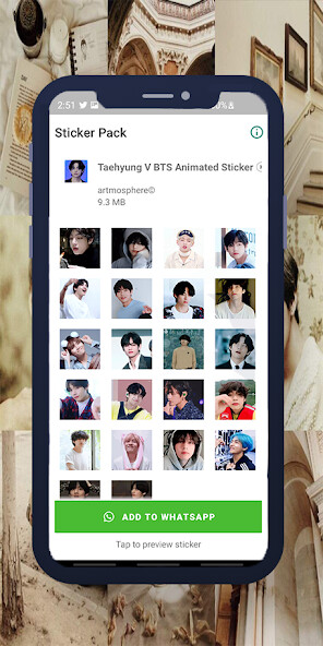 Run android online APK V BTS Animated WASticker from MyAndroid or emulate V BTS Animated WASticker using MyAndroid