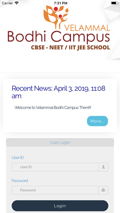 Emulate iPhone app Velammal Bodhi Campus Theni using MyAndroid