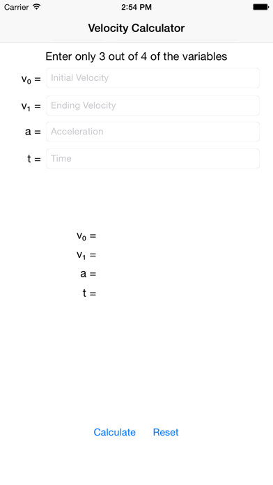 Emulate iPhone app Velocity Calculator using MyAndroid