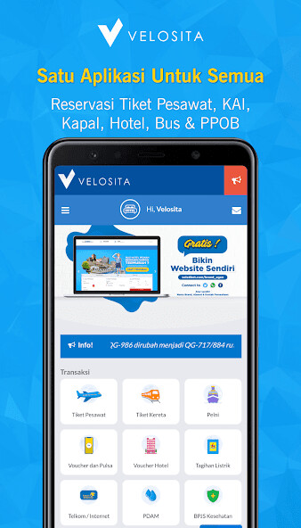 Run android online APK VELOSITA - Tiket Pesawat, KAI, Pelni, Hotel, PPOB from MyAndroid or emulate VELOSITA - Tiket Pesawat, KAI, Pelni, Hotel, PPOB using MyAndroid Run android online APK VELOSITA - Tiket Pesawat, KAI, Pelni, Hotel, PPOB from MyAndroid or emulate VELOSITA - Tiket Pesawat, KAI, Pelni, Hotel, PPOB using MyAndroid