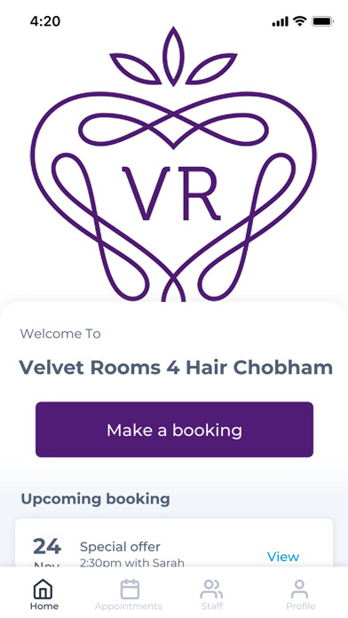 Emulate iPhone app Velvet Rooms 4 Hair Chobham using MyAndroid