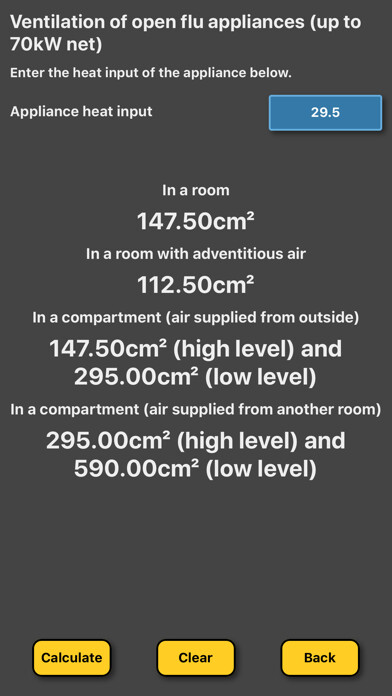 Emulate iPhone app Ventilation Calc - Natural Gas using MyAndroid