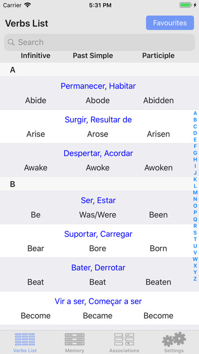 Emulate iPhone app Verbos Irregulares do Inglês + using MyAndroid