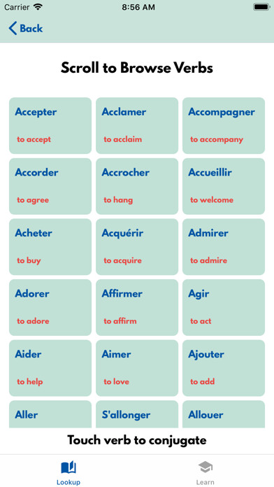 Emulate iPhone app VerbSquirt French Verbs using MyAndroid