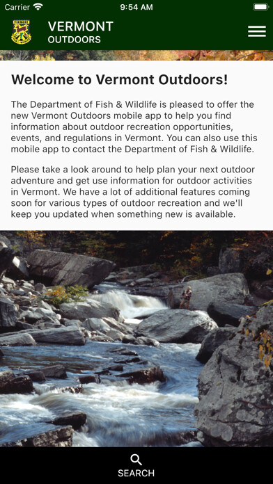 Emulate iPhone app Vermont Outdoors using MyAndroid