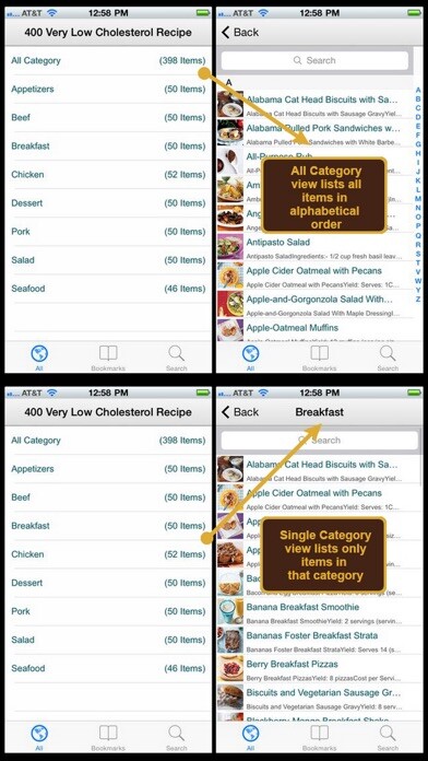 Emulate iPhone app Very Low Cholesterol Recipe Plus+ using MyAndroid