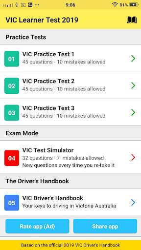 Run android online APK VIC Road Learning Test from MyAndroid or emulate VIC Road Learning Test using MyAndroid