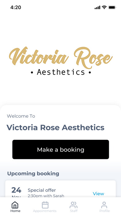 Emulate iPhone app Victoria Rose Aesthetics using MyAndroid