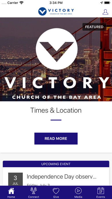 Emulate iPhone app Victory Church of the Bay Area using MyAndroid
