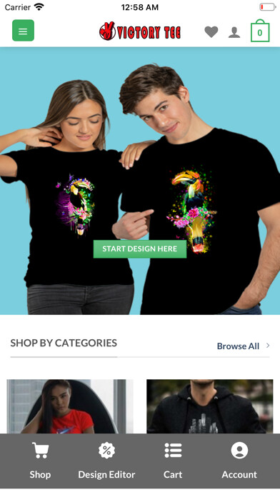 Emulate iPhone app Victory Custom Tee using MyAndroid