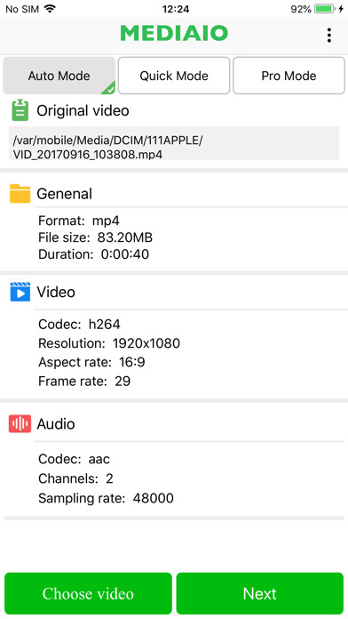 Emulate iPhone app Video Compressor Lite using MyAndroid