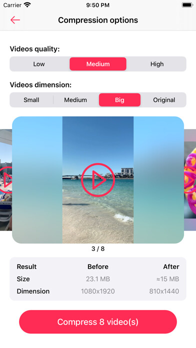 Emulate iPhone app Video Compressor - resize all using MyAndroid