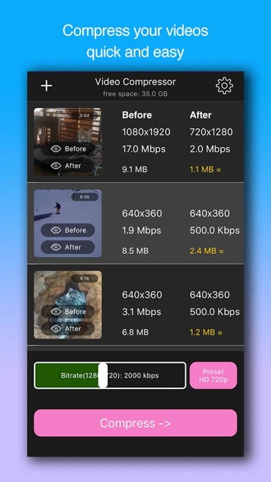 Emulate iPhone app Video Compressor:Shrink videos using MyAndroid