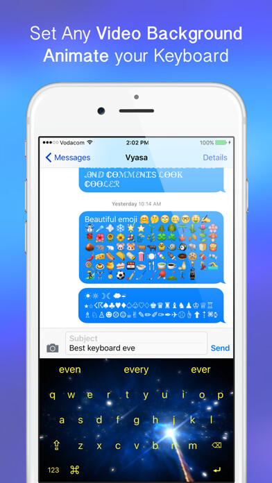 Emulate iPhone app VideoKeys Pro - Set Video backgrounds, Animate and customise your keyboard using MyAndroid