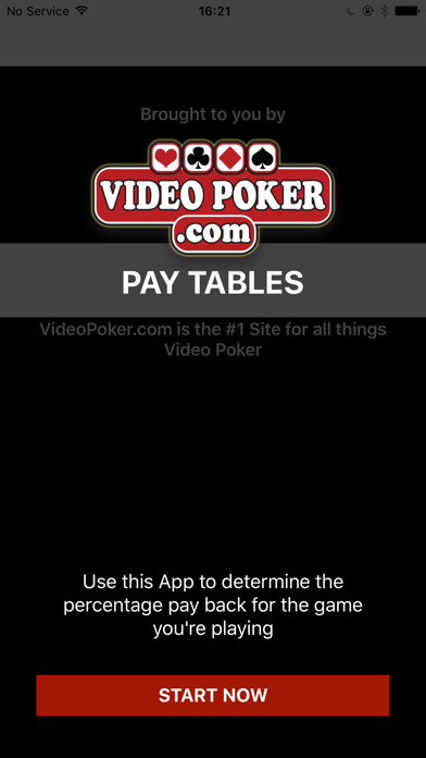Emulate iPhone app Video Poker Pay Tables using MyAndroid