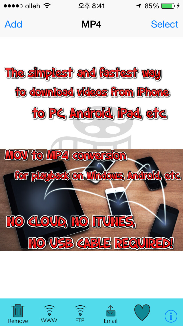 Emulate iPhone app Video WiFi Transfer/MP4 Conversion using MyAndroid