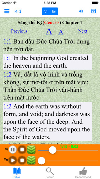 Emulate iPhone app Vietnamese English Audio Bible using MyAndroid