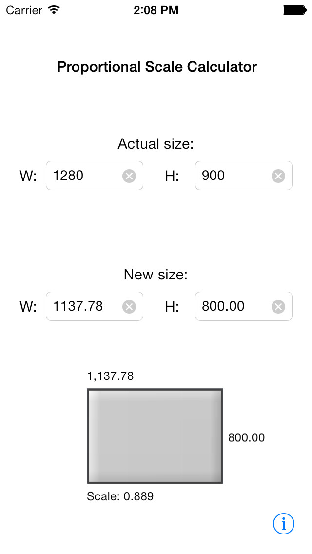Emulate iPhone app Viewgrader: Proportional Scale Calculator using MyAndroid