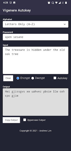 Run android online APK Vigenere Autokey from MyAndroid or emulate Vigenere Autokey using MyAndroid