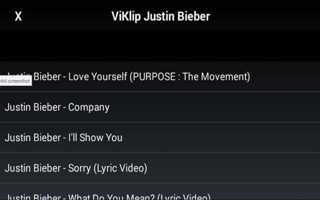Emulate Android APK ViKlip Justin Bieber