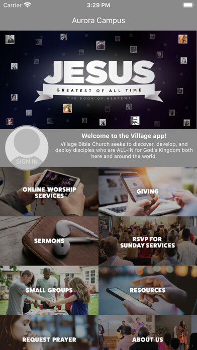 Emulate iPhone app Village Bible Church using MyAndroid
