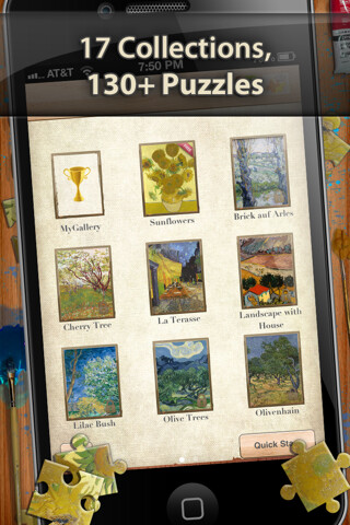 Emulate iPhone app Vincent Van Gogh Jigsaw Puzzles  - Play with Paintings. Prominent Masterpieces to recognize and put together using MyAndroid