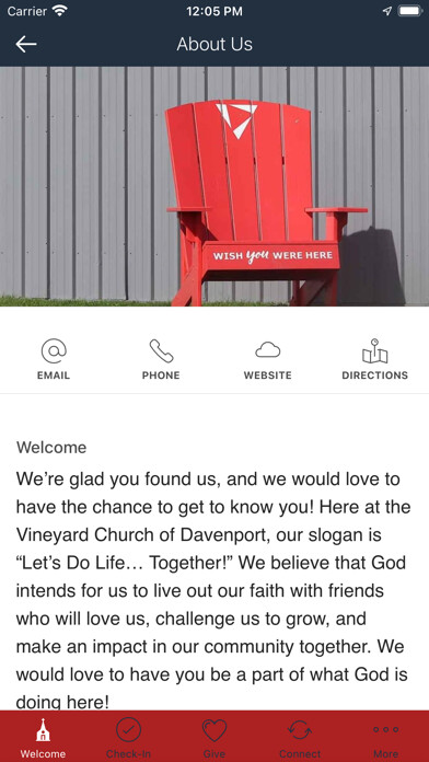 Emulate iPhone app Vineyard Church of Davenport using MyAndroid