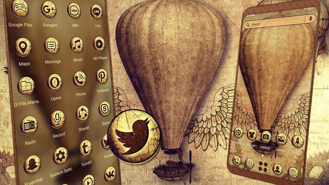 Run android online APK Vintage Air Balloon Launcher Theme from MyAndroid or emulate Vintage Air Balloon Launcher Theme using MyAndroid