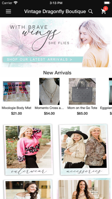 Emulate iPhone app Vintage Dragonfly Boutique using MyAndroid
