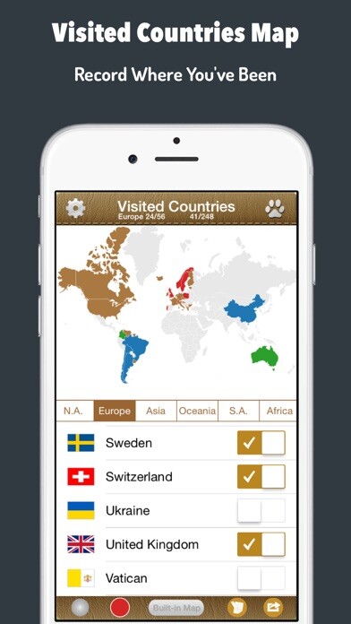 Emulate iPhone app Visited Countries Map - World Travel Log for Marking Where You Have Been using MyAndroid