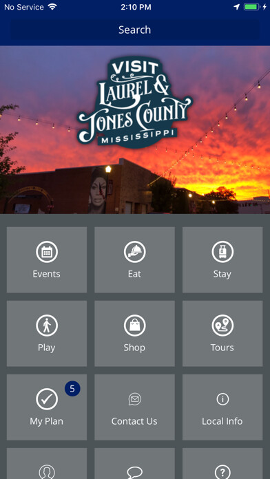 Emulate iPhone app Visit Laurel & Jones County using MyAndroid