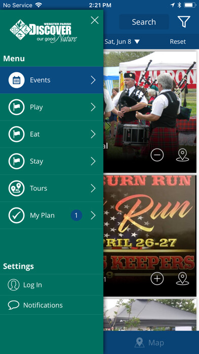 Emulate iPhone app Visit Webster Parish! using MyAndroid