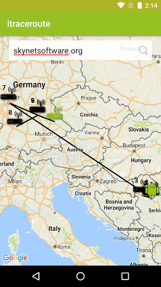 Run android online APK Visual Traceroute from MyAndroid or emulate Visual Traceroute using MyAndroid