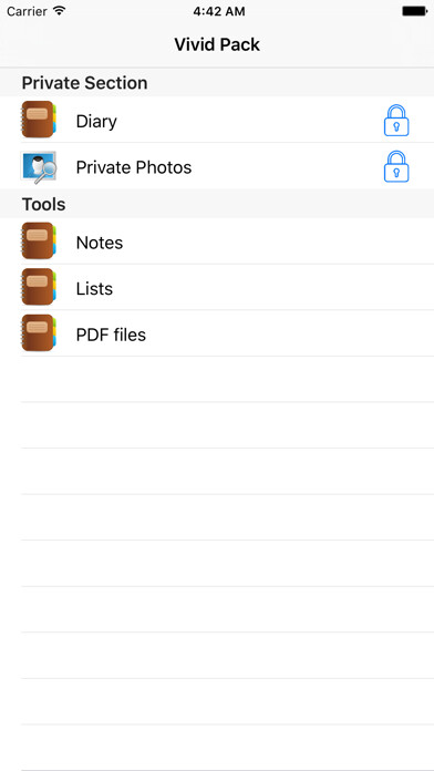 Emulate iPhone app VividPack - Notes, Diary, Lists, PDF, Private Photo, Search and more using MyAndroid