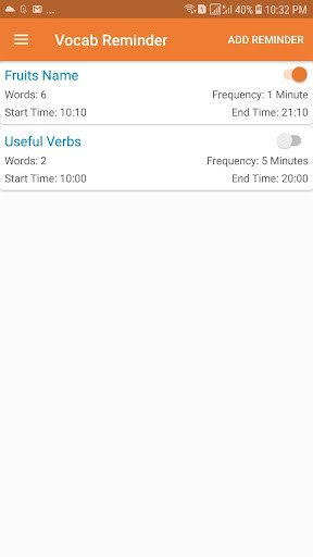 Run android online APK Vocab Reminder - English to Hindi from MyAndroid or emulate Vocab Reminder - English to Hindi using MyAndroid