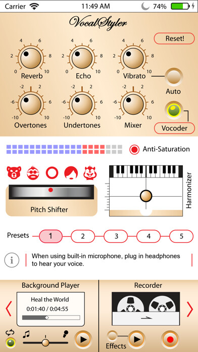 Emulate iPhone app VocalStyler mini Karaoke using MyAndroid