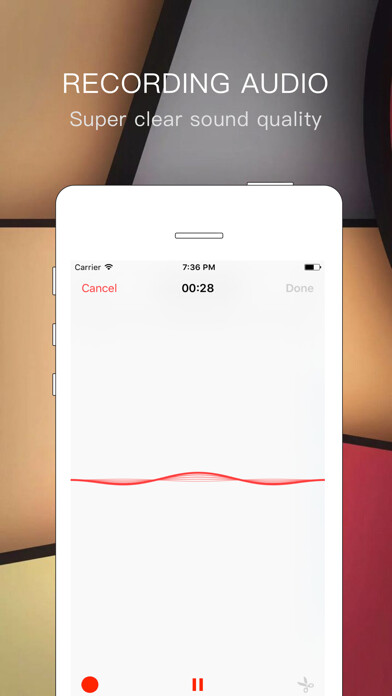 Emulate iPhone app Voice memo hd - smart audio sound recorder using MyAndroid