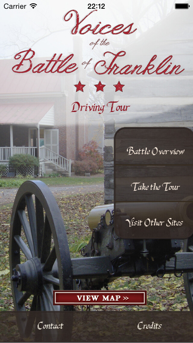 Emulate iPhone app Voices of the Battle of Franklin:  A Driving Tour from Carter House to Carnton Plantation using MyAndroid