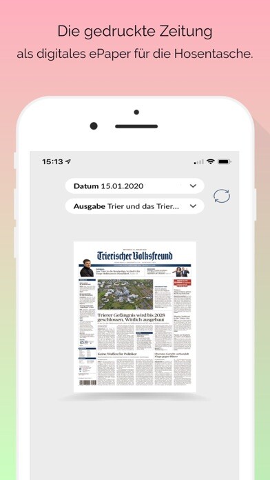 Emulate iPhone app Volksfreund ePaper using MyAndroid