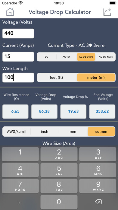 Emulate iPhone app Voltage Drop Calculator. using MyAndroid Emulate iPhone app Voltage Drop Calculator. using MyAndroid