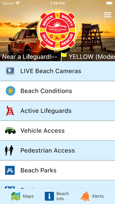 Emulate iPhone app Volusia County Beaches using MyAndroid