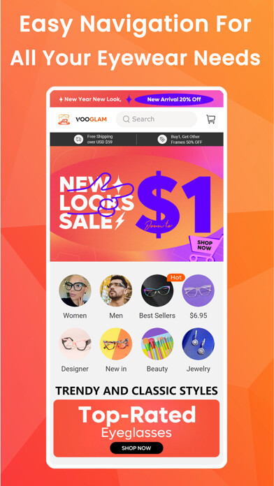 Emulate iPhone app Vooglam - Glasses & Sunglasses using MyAndroid