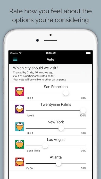 Emulate iPhone app VoteUp: Fast group voting using MyAndroid